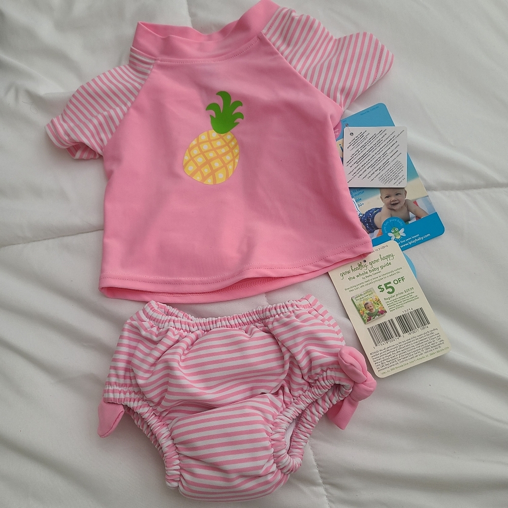 I Play Girls Rushgaurd Set With Built In Absorbent Swim Diaper Pink Pineapple